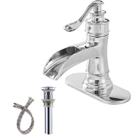 KINWELL Chrome 1-Handle Single Hole/4-in Centerset Bathroom Sink Faucet with Drain in the ...