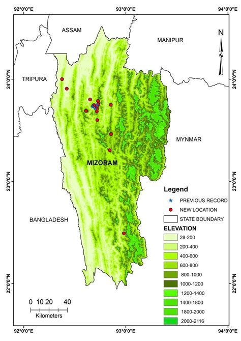 Digital elevation map of Mizoram (prepared using QGIS) showing the ...