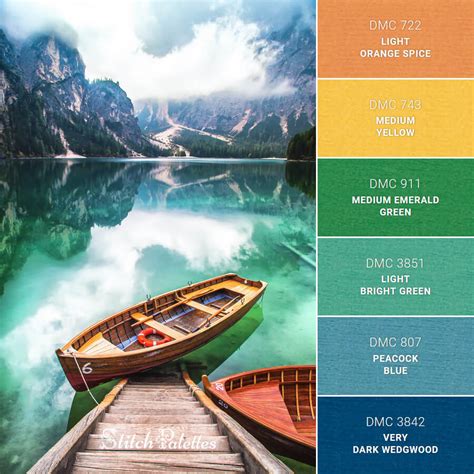 Boats On Blue Mountain Lake - Embroidery Color Palette (With Thread Codes)