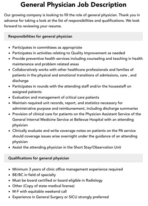 General Physician Job Description | Velvet Jobs