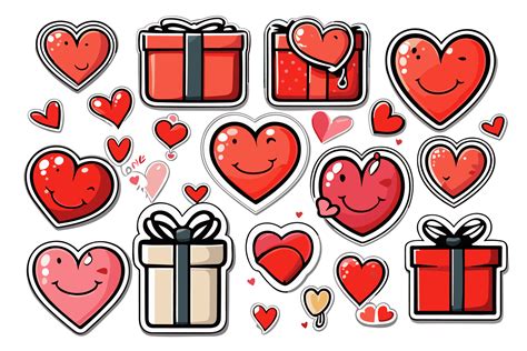 Love Heart Illustration and Valentine Gift box Sticker Clipart Set 28695117 PNG