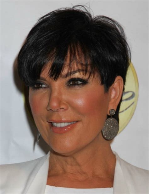 Kris Jenner wearing her hair short with the sides clipped over her ears ...