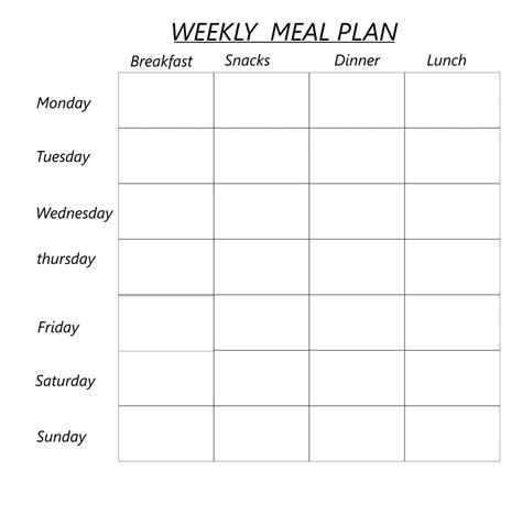 Printable Weekly Meal Planner Template