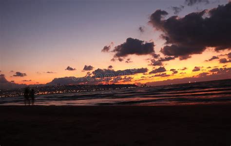 Haifa Bay Beach at sunset stock photo. Image of nature - 160172344