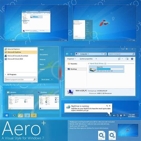 Windows 7 Theme Aero Plus Glow as described by the developer is 72% Aero and 28% of it is Metro ...