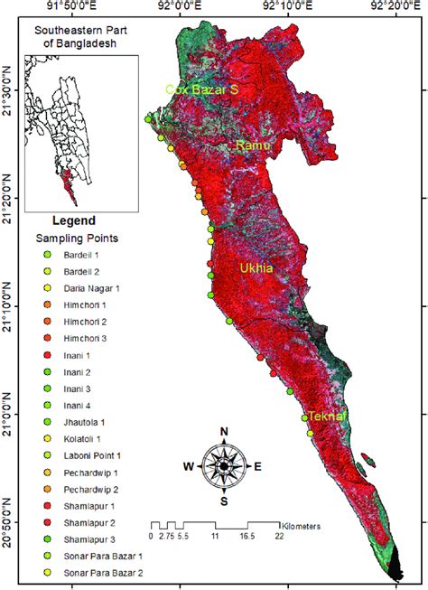 Location map highlighting sampling locations of Cox's Bazar District of ...