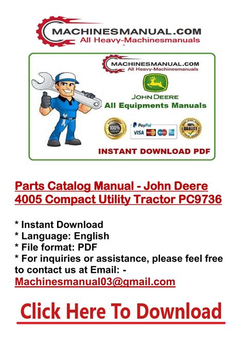 Parts Catalog Manual - John Deere 4005 Compact Utility Tractor PC9736 ...