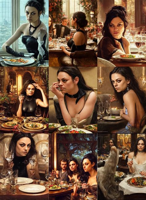 dinner with mila kunis sitting across the camera | Stable Diffusion ...