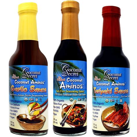 Coconut Secret Coconut Aminos Teriyaki Sauce, Garlic Sauce, and Aminos (Bundle) (1-Pack of 3 ...