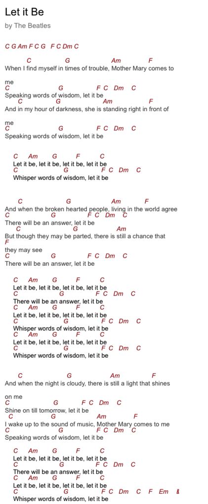 Let It Be Chords, Beatles Chords, Guitar Chords | Ukulele music, Lyrics ...