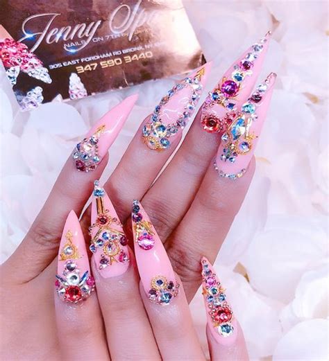 Cardi B Pink Jewels, Nail Art, Stones, Studs Nails | Steal Her Style