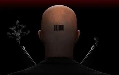 Wallpaper weapons, guns, head, barcode, bald, Hitman, black background ...