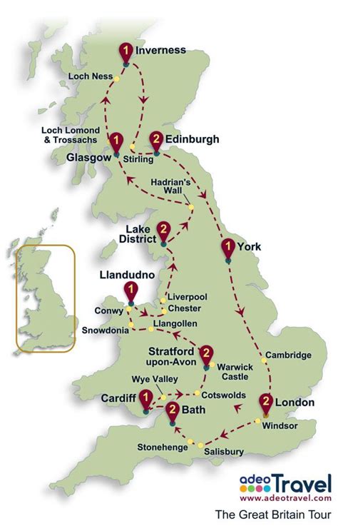 The Great Britain Tour Map - Self Drive Tour of Britain | Tour of britain, Scotland travel ...