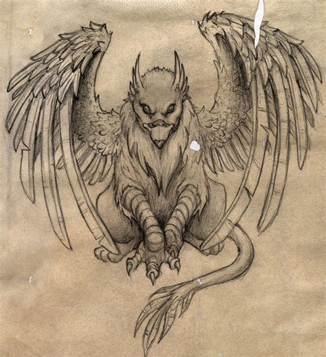 Calm pencilwork sitting griffin tattoo design - Tattooimages.biz