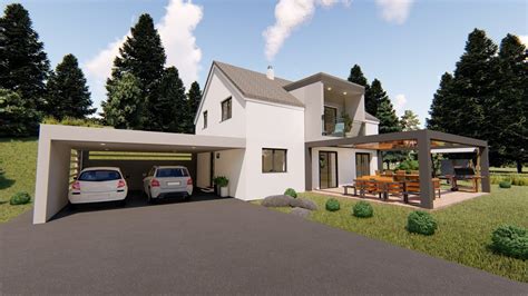 3D model modern house with garage and terrace 3d model VR / AR / low ...