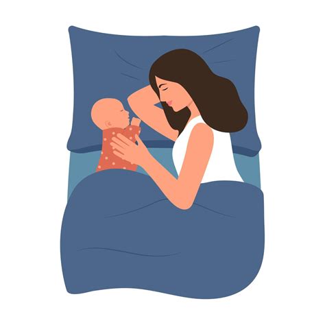 Mother and newborn baby sleeping together,mommy and infant lying in bed.Concept of breastfeeding ...