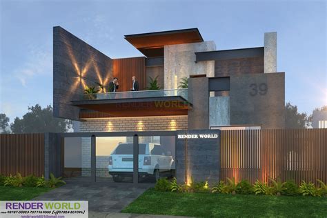 modern elevation 3d render renderworld001@gmail.com contact 9878703823 | Modern house facades ...