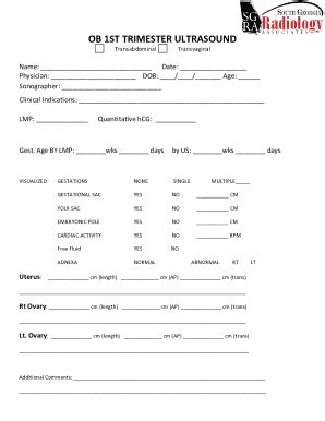 Fillable Online 1st Trimester Ultrasound Worksheet Fax Email Print ...