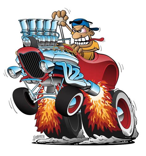 Highboy Hot Rod Race Car Cartoon by Jeff Hobrath