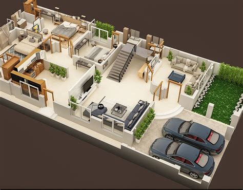 3d floor plan on Behance in 2020 | House construction plan, Model house ...