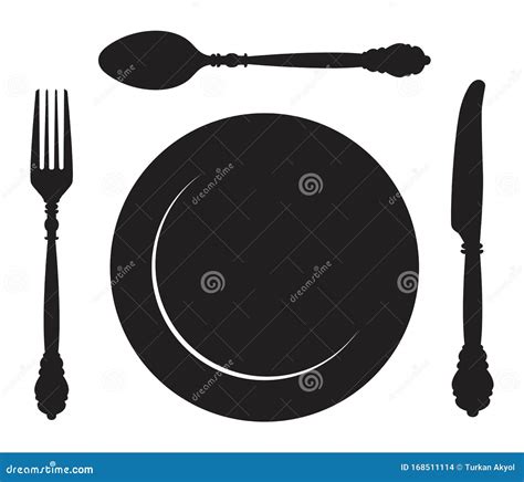 Fork, Spoon, Knife and Dinner Plate Icon Set Stock Vector ...