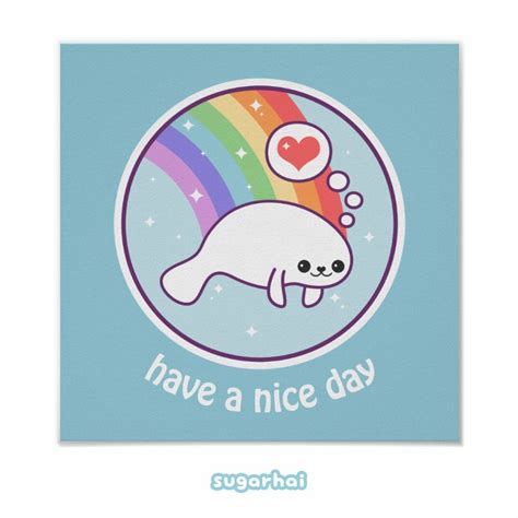 Kawaii Rainbow Manatee Poster | Zazzle | Manatee, Kawaii, Rainbow