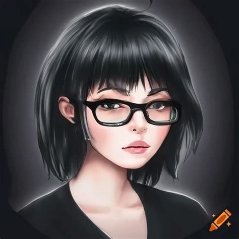 Cute anime girl with short black hair and glasses on Craiyon