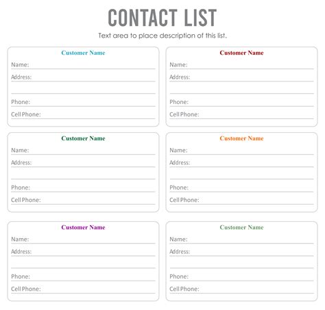 Printable Contact List Templates | Template printable, List template ...