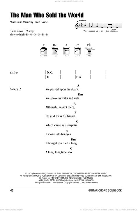 Nirvana - The Man Who Sold The World sheet music for guitar (chords) v2