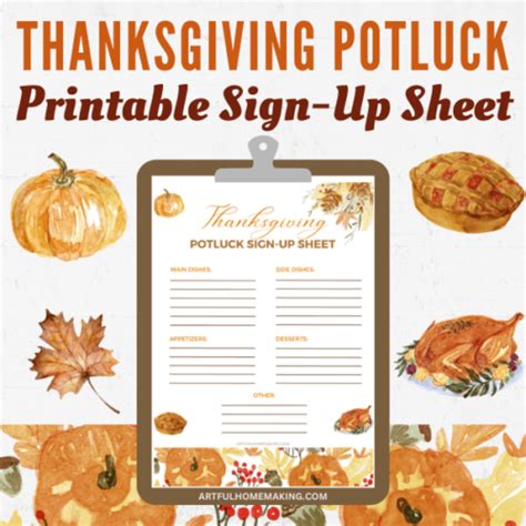 Thanksgiving Potluck List Printable Sign-Up Sheet (Free) - Artful Homemaking