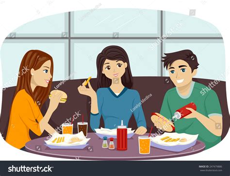 Illustration Group Friends Eating Together Fast Stock Vector (Royalty Free) 247479886 | Shutterstock