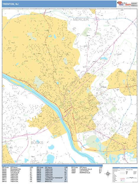 Trenton New Jersey Wall Map (Basic Style) by MarketMAPS - MapSales