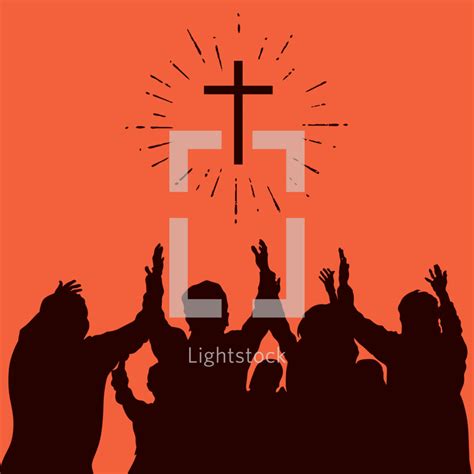 Group worship, raised hands, cross, worship,... — Vector — Lightstock