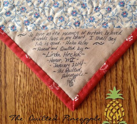 THE QUILTED PINEAPPLE | Embroidered quilt labels, Quilt labels, Sewing labels