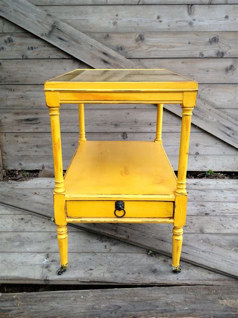 Vintage yellow side table with glass top - Love this color!!! | Yellow ...
