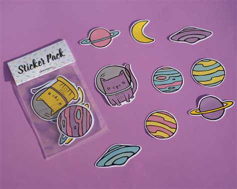 Space Cat Sticker Pack Cute Illustrated by RainingCatsAndCake