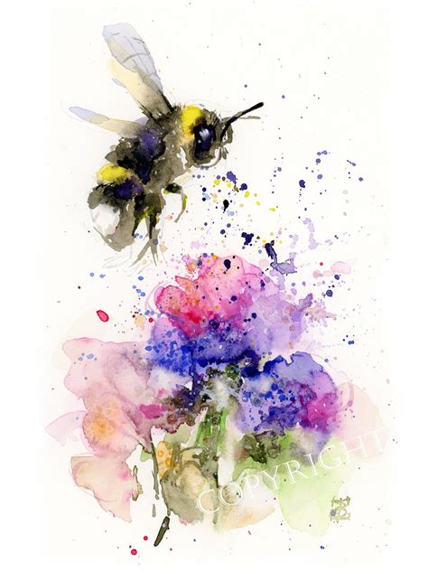 BUMBLE BEE and Flower by Bobajpaiting - Etsy | Bee painting, Flower art ...