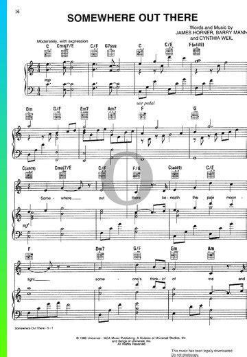 Somewhere Out There Piano Sheet Music from An American Tail by James ...