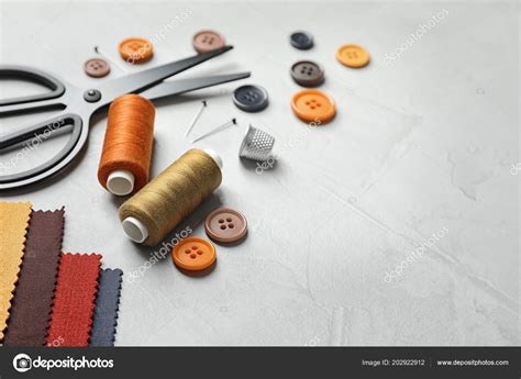 Set Tailoring Accessories Fabric Light Background Stock Photo by ©NewAfrica 202922912