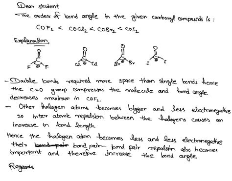 Compare the bond angles of COF2 , COCl2,COBr2,COI2 - Chemistry - The p ...