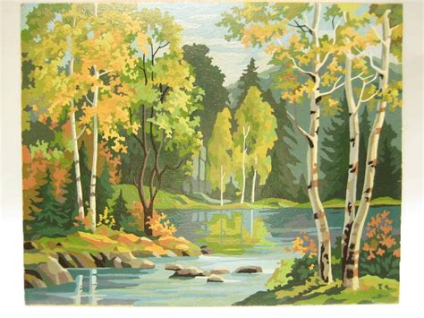 Vintage Paint by Number PBN Landscape Woodland Stream Large