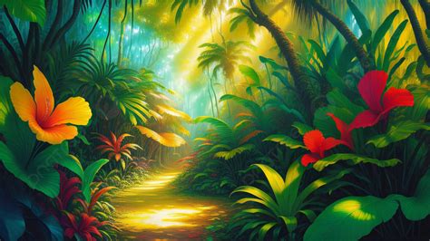 A Tropical Forest With Jungle Scene Painting Generative Ai Illustrations Background, Tropical ...