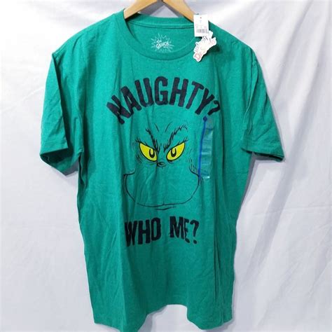 Dr Seuss Mens Green The Grinch Naughty? Who Me? Christmas Holiday TShirt Large #DrSeuss # ...