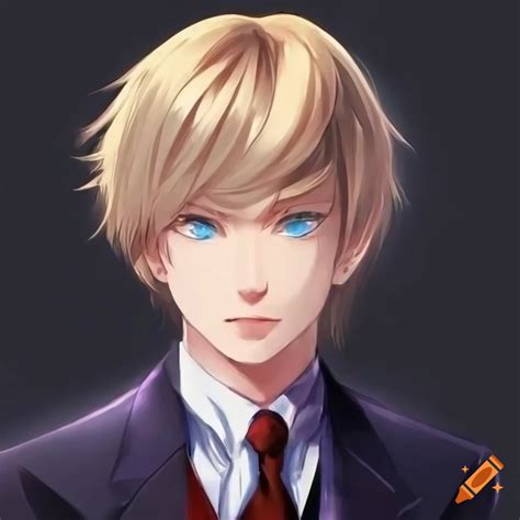 Anime-style portrait of a guy with blond hair and blue eyes on Craiyon