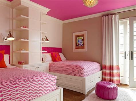 Bunk beds and loads of pink grace this cool modern girls' bedroom ...