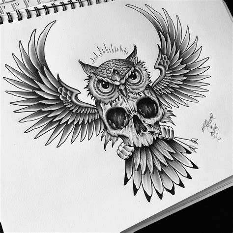 Owl Skull Tattoos, Owl Tattoo Drawings, Tattoo Sketches, Leg Tattoos ...