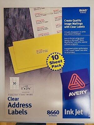 AVERY Clear Address Labels Ink Jet Printer 300 Labels 8660 72782186609 | eBay