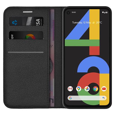 Leather Wallet Case for Google Pixel 4a (Black)