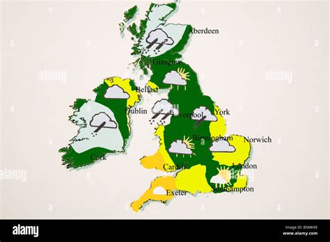 Studio UK weather map showing rain sun cloud in different areas Stock ...