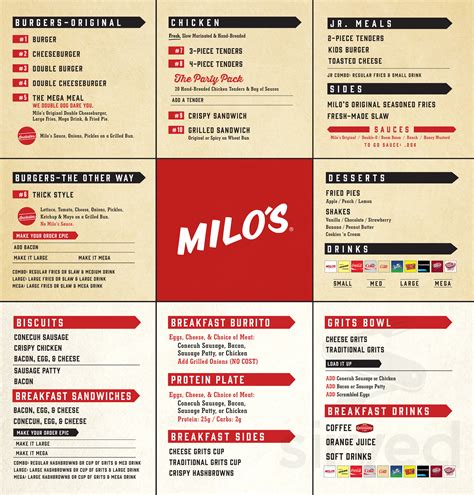 Milo's Hamburgers menu in Montgomery, Alabama, USA